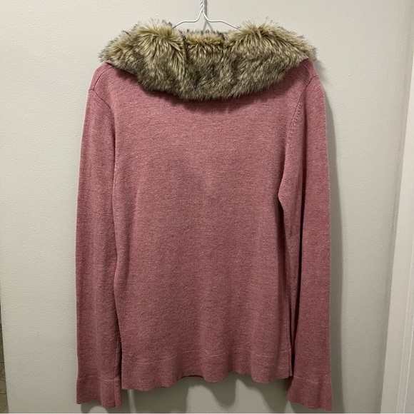 FAUX FUR TRIMMED PINK CASHMERE BLEND CARDIGAN - Picture 6 of 10